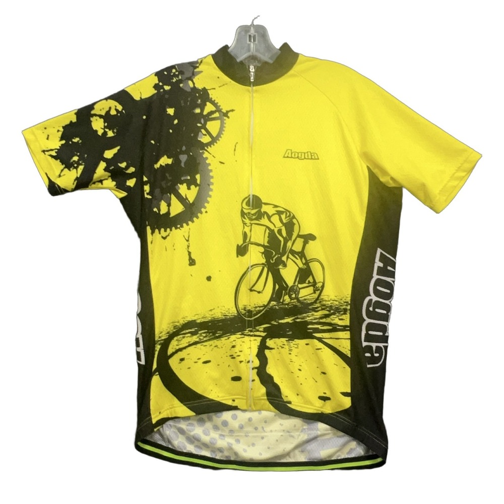 Aogda Cycling Jersey Mens XL Yellow Short Sleeve Reflective Pockets Bicycle Gear